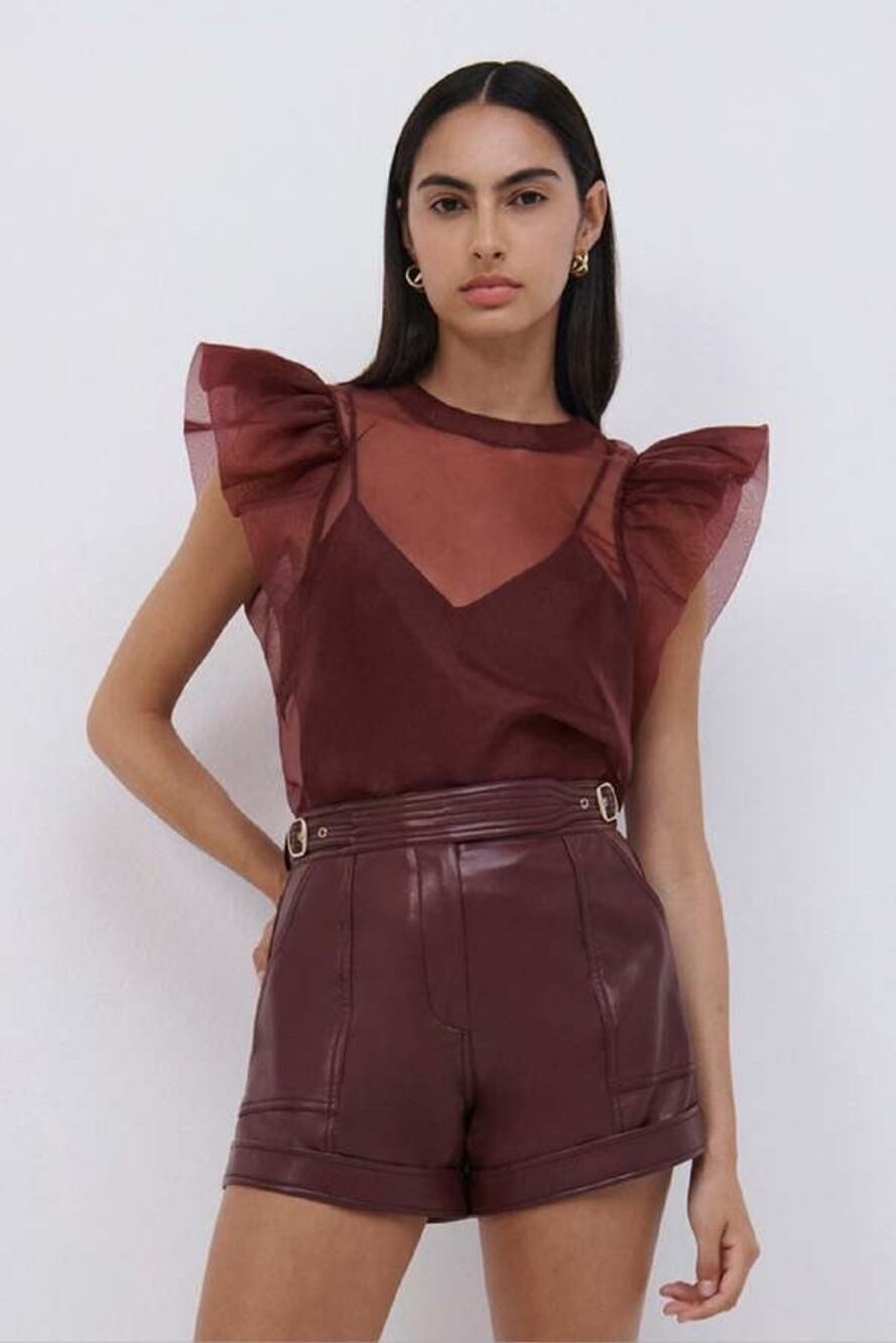 NWT Jonathan Simkhai Corina Organza Ruffle Top in Mulberry Size Medium
